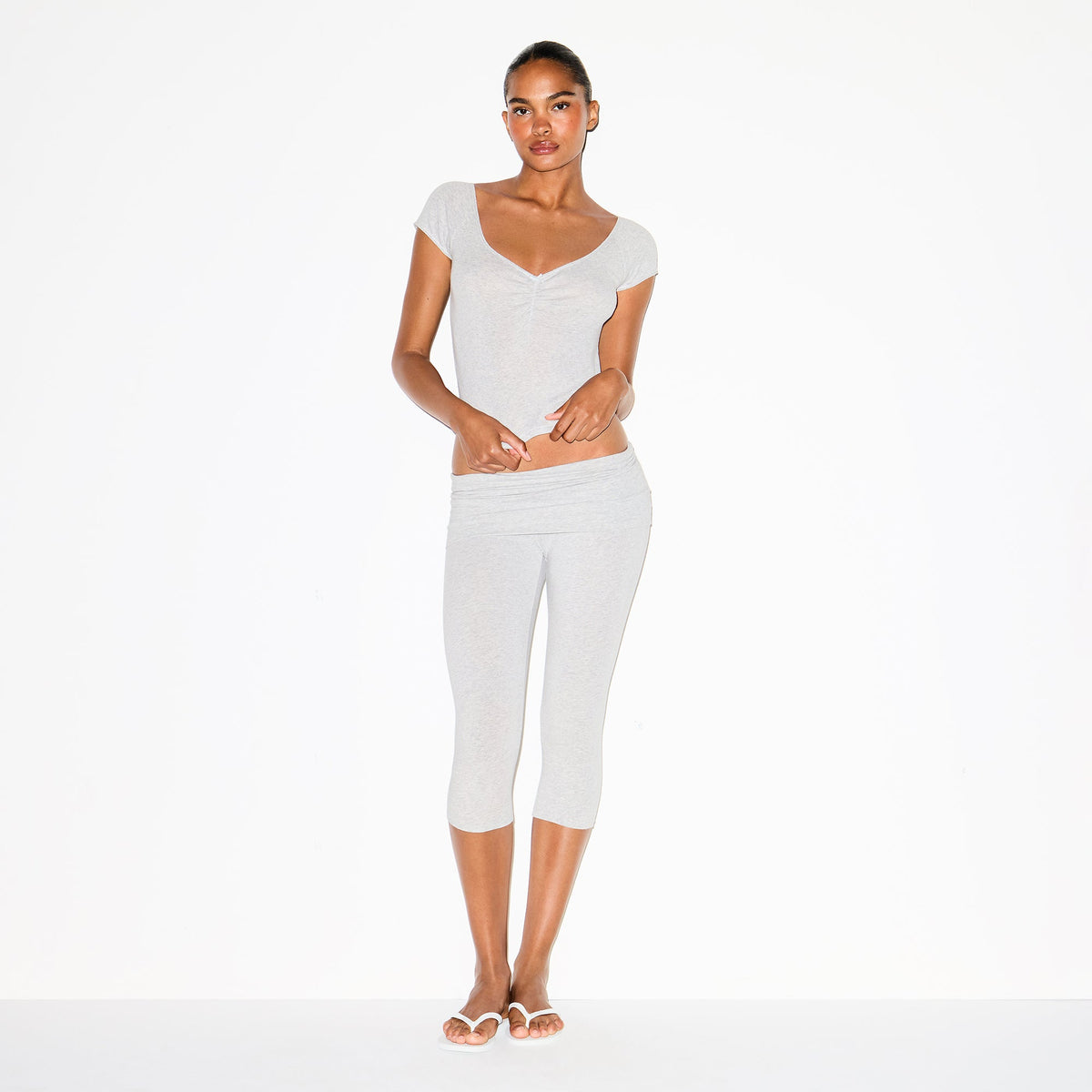 COTTON JERSEY FOLDOVER CAPRI | LIGHT HEATHER GREY