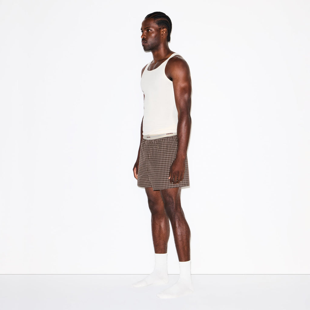 COTTON POPLIN MENS LOGO BAND BOXER | ESPRESSO CHECK