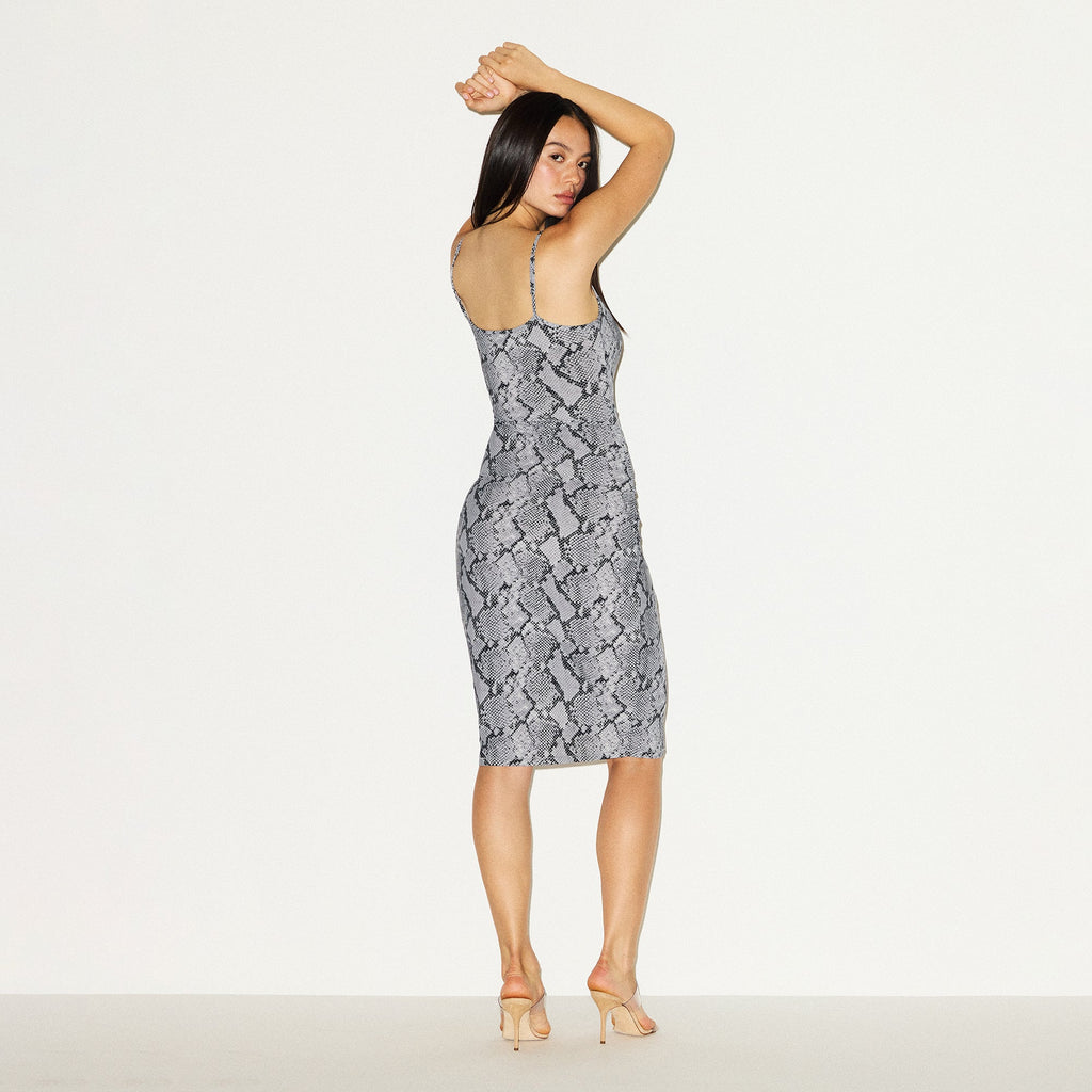 CLING MATTE MIDI DRESS | CHROME SNAKESKIN PRINT