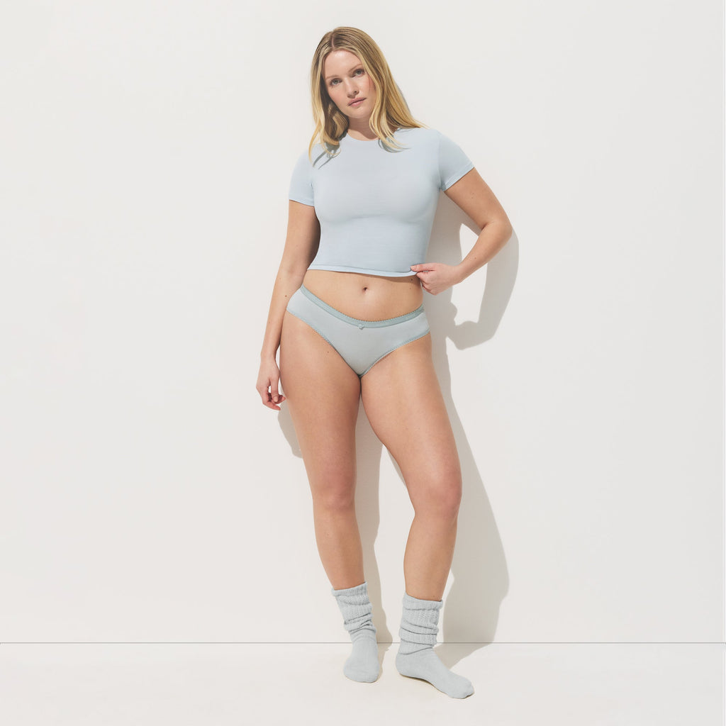 LIGHTWEIGHT COTTON LOGO PICOT HIPSTER | PEARL TONAL