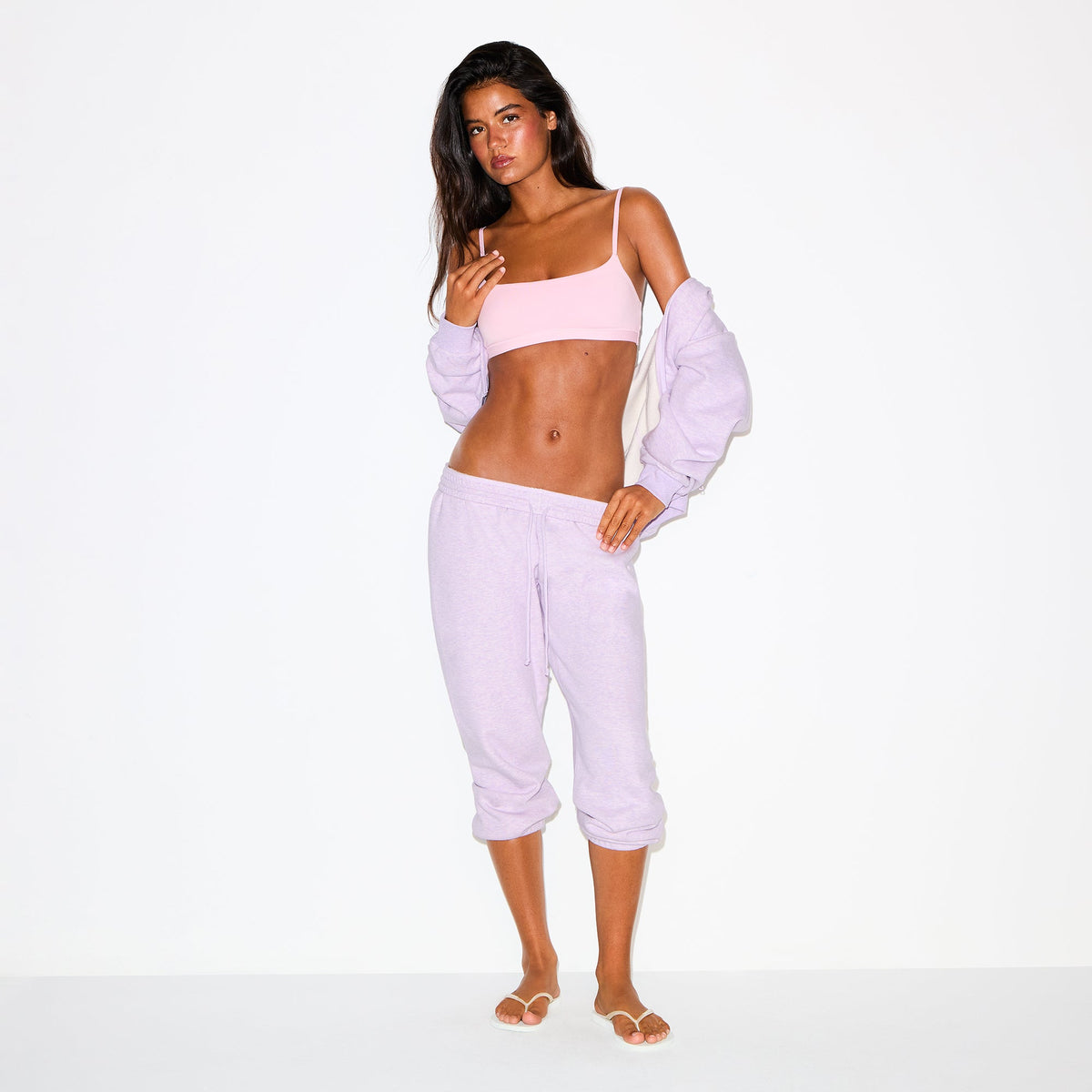 COTTON FLEECE LOW RISE CAPRI JOGGER | PURPLE HEATHER