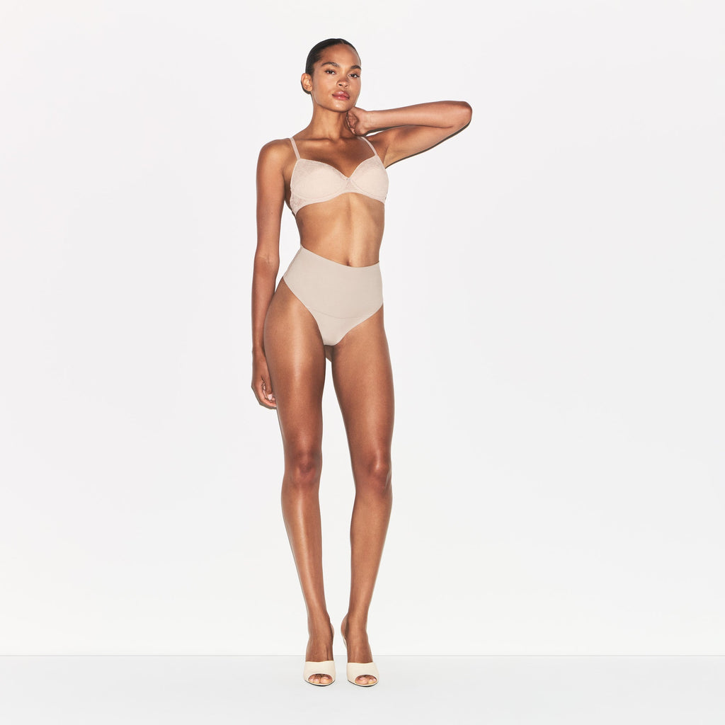 COTTON SHAPEWEAR HIGH-WAISTED THONG | LINEN