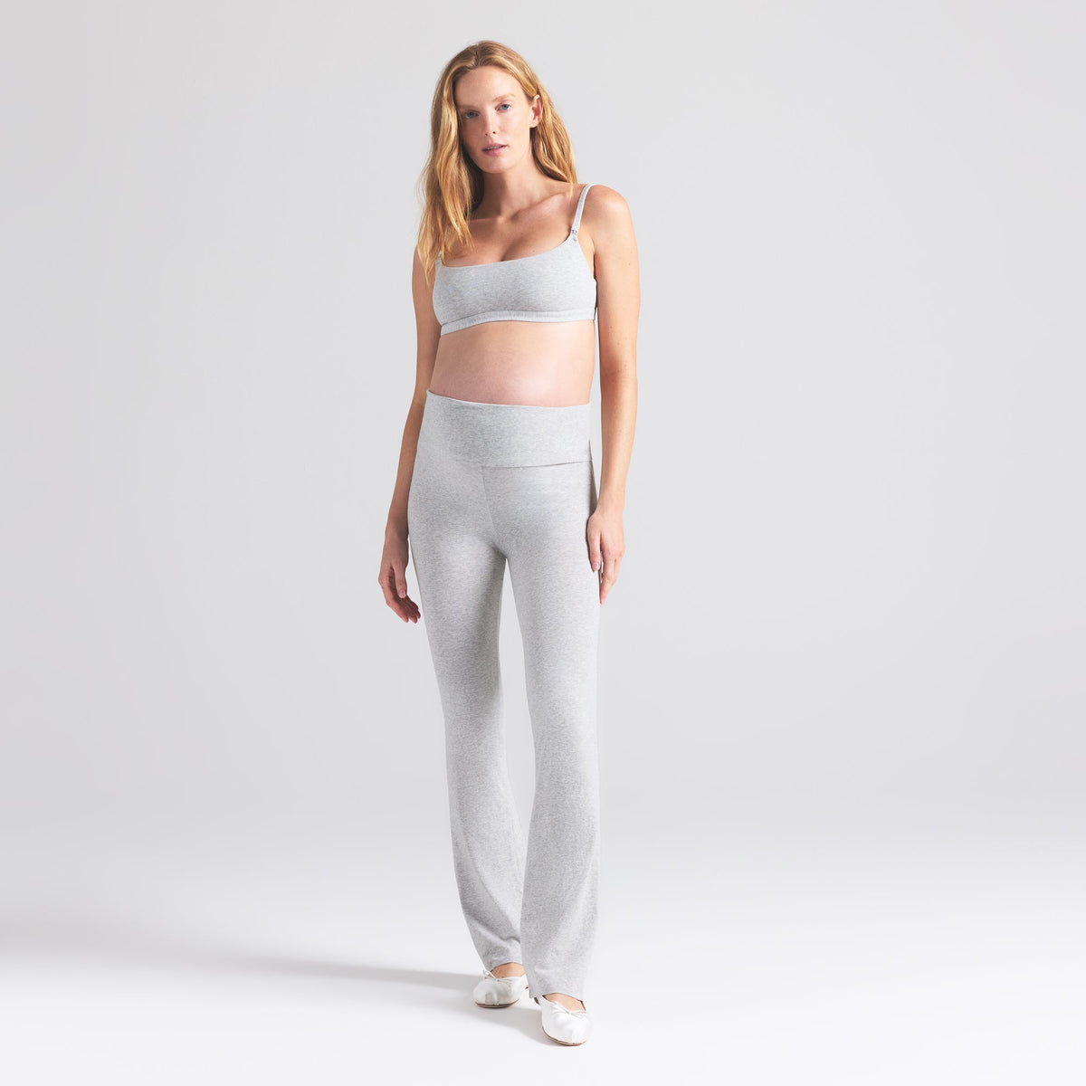 COTTON JERSEY MATERNITY FOLDOVER PANT | LIGHT HEATHER GREY