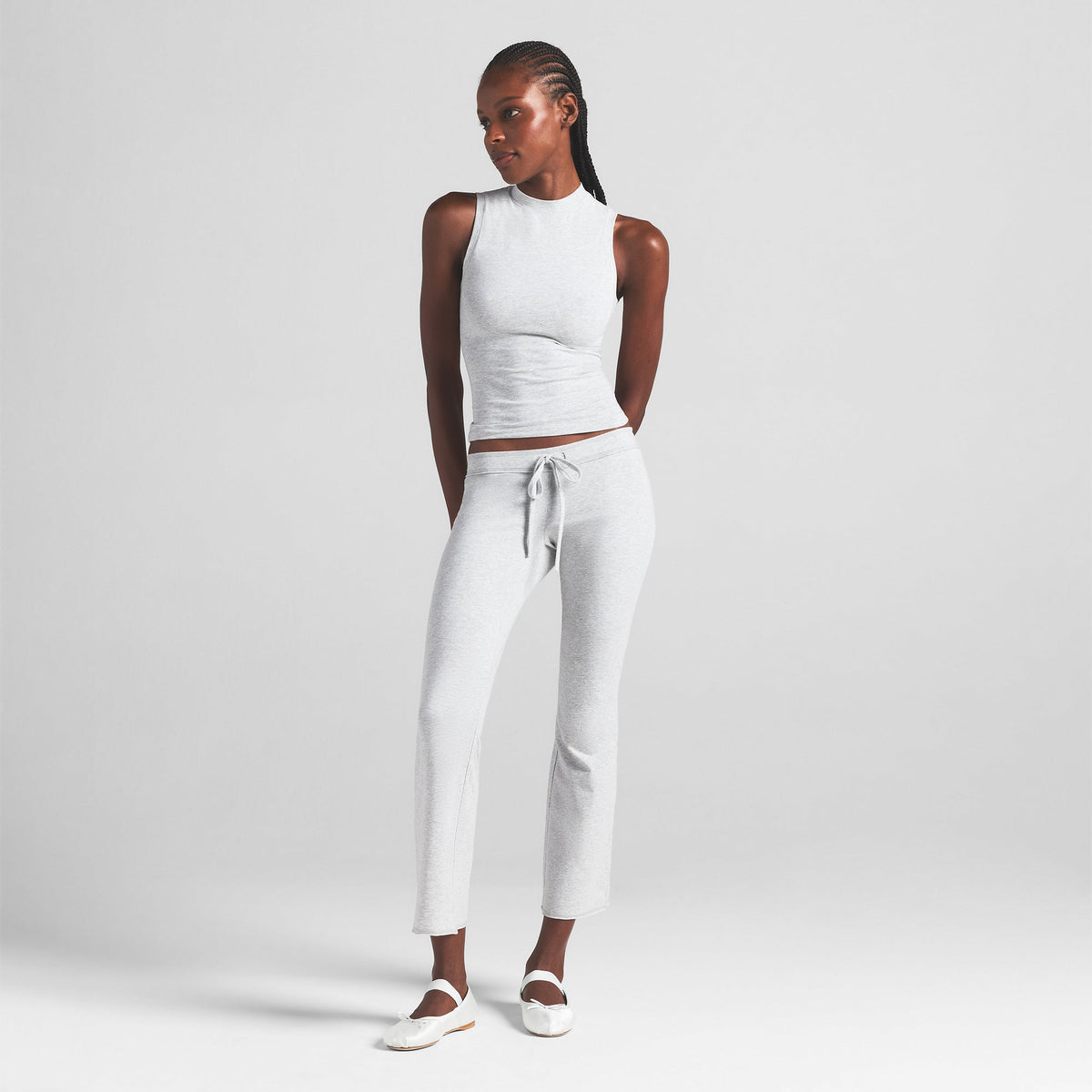 COTTON JERSEY LOW RISE CROP PANT | LIGHT HEATHER GREY