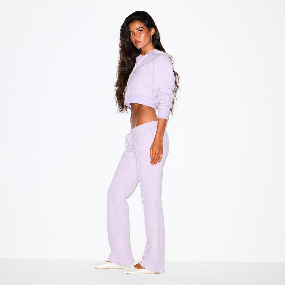 COTTON FLEECE LOW RISE SLIM PANT | PURPLE HEATHER