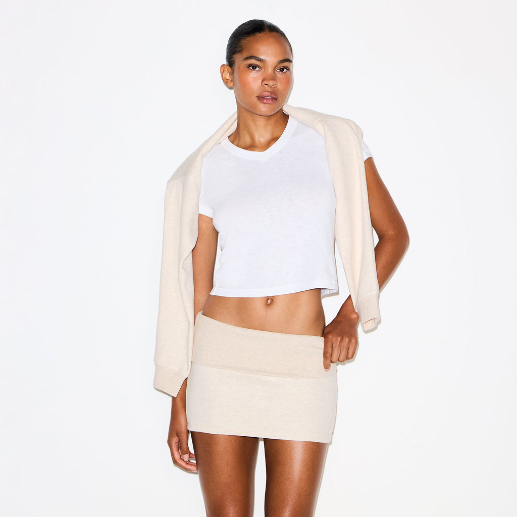 COTTON FLEECE FOLDOVER MINI SKIRT | OATMEAL HEATHER