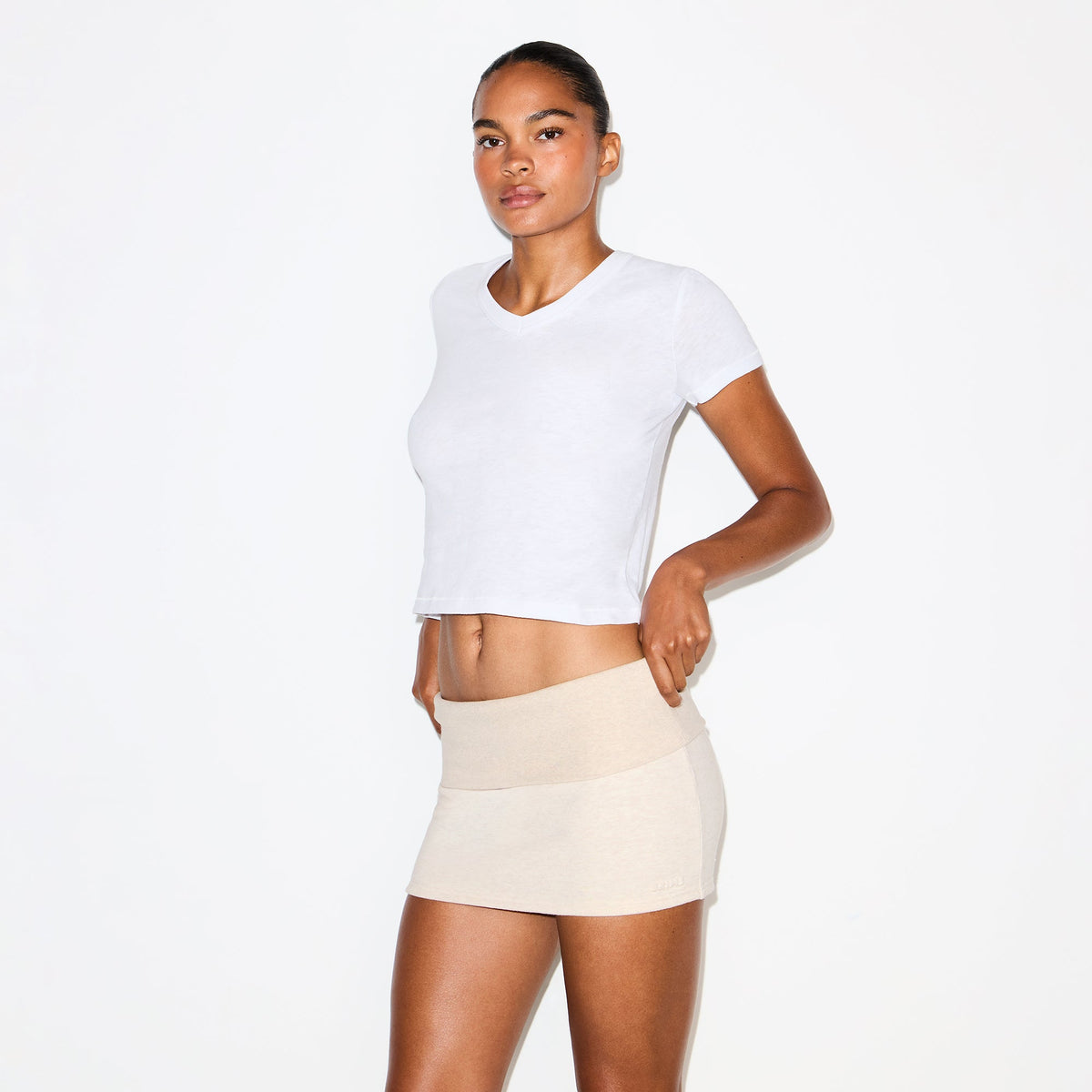 COTTON FLEECE FOLDOVER MINI SKIRT | OATMEAL HEATHER