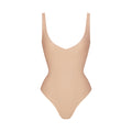 SKIMS BODY UNLINED PLUNGE THONG BODYSUIT | CLAY