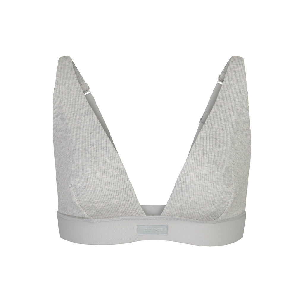 COTTON RIB PLUNGE BRALETTE | LIGHT HEATHER GREY