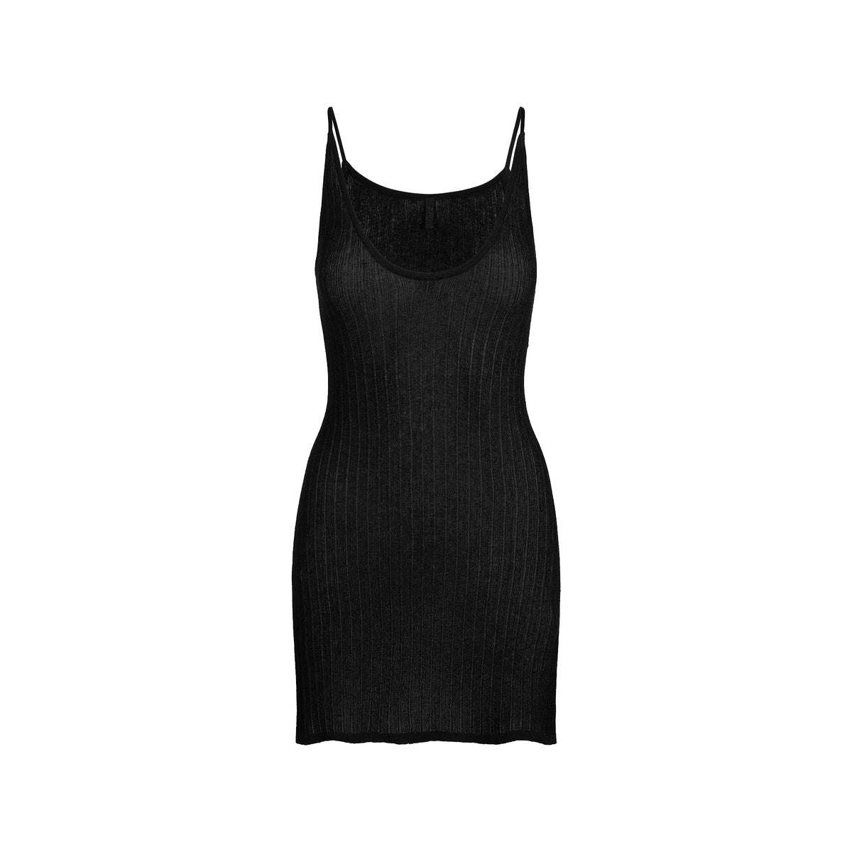 SHEER KNIT PLUNGE MINI DRESS | ONYX