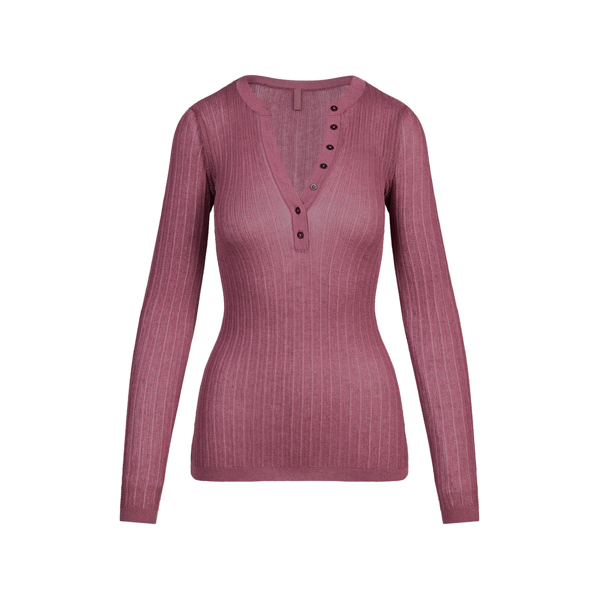 SHEER KNIT LONG SLEEVE HENLEY | BEET