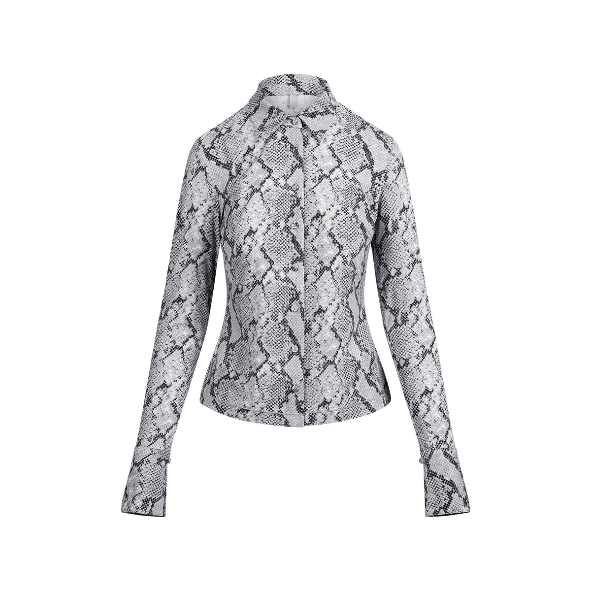 CLING MATTE LONG SLEEVE BUTTON UP | CHROME SNAKESKIN PRINT