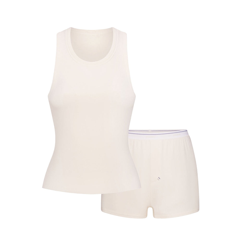 COTTON RIB SCOOP TANK AND SHORT SET | MARBLE