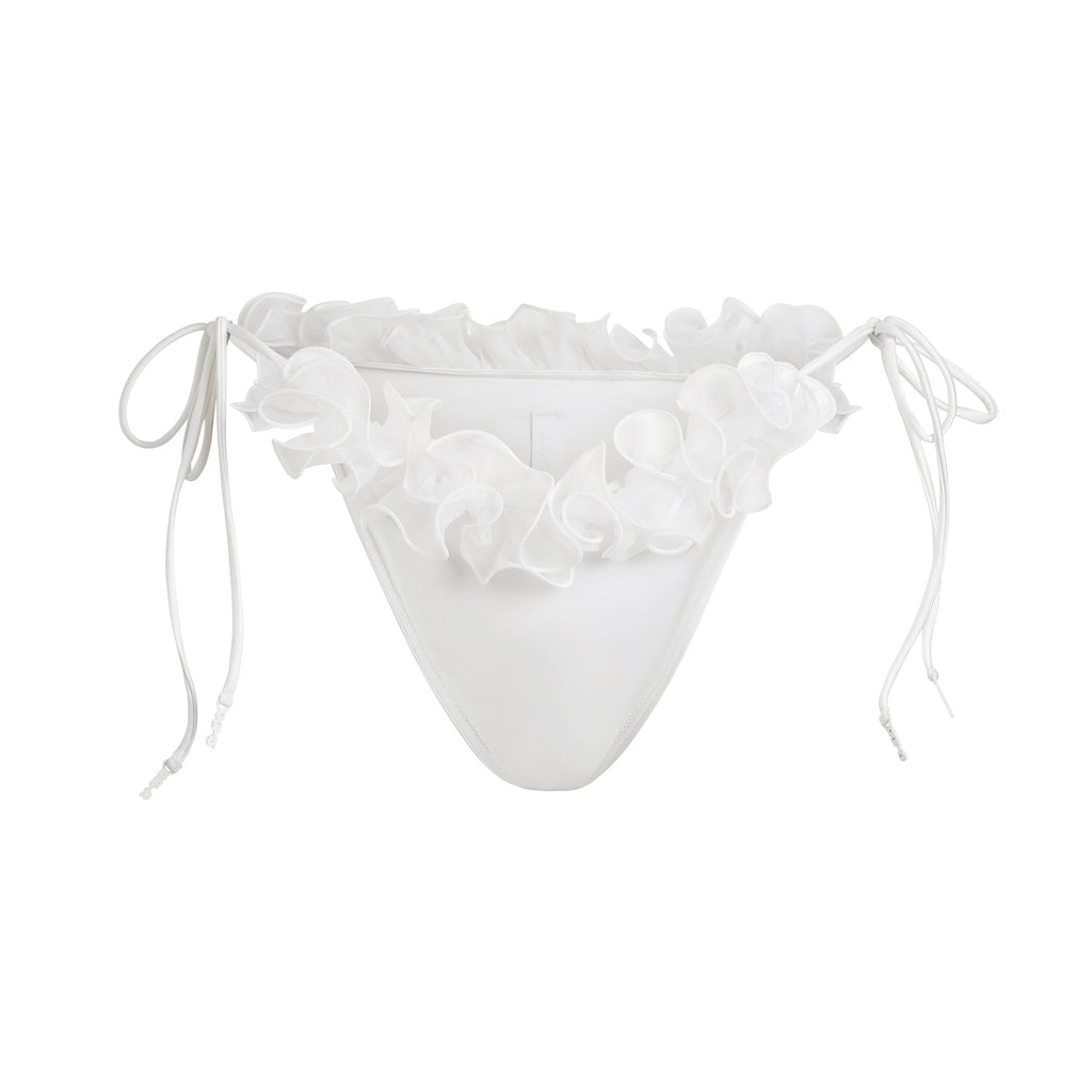 BRIDAL SWIM RUFFLE DIPPED TIE BIKINI BOTTOM | SNOW