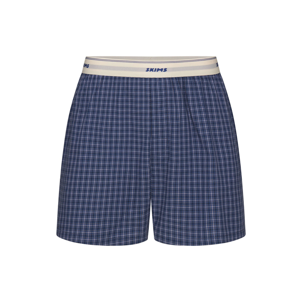 COTTON POPLIN MENS LOGO BAND BOXER | NAVY CHECK