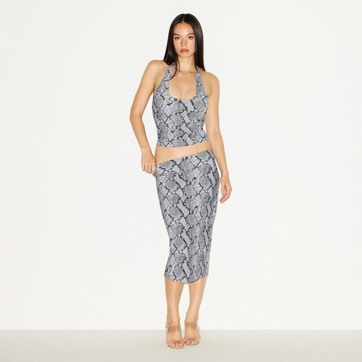 CLING MATTE HALTER TOP | CHROME SNAKESKIN PRINT