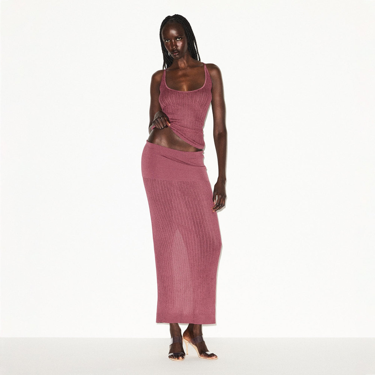 SHEER KNIT PLUNGE TANK | BEET