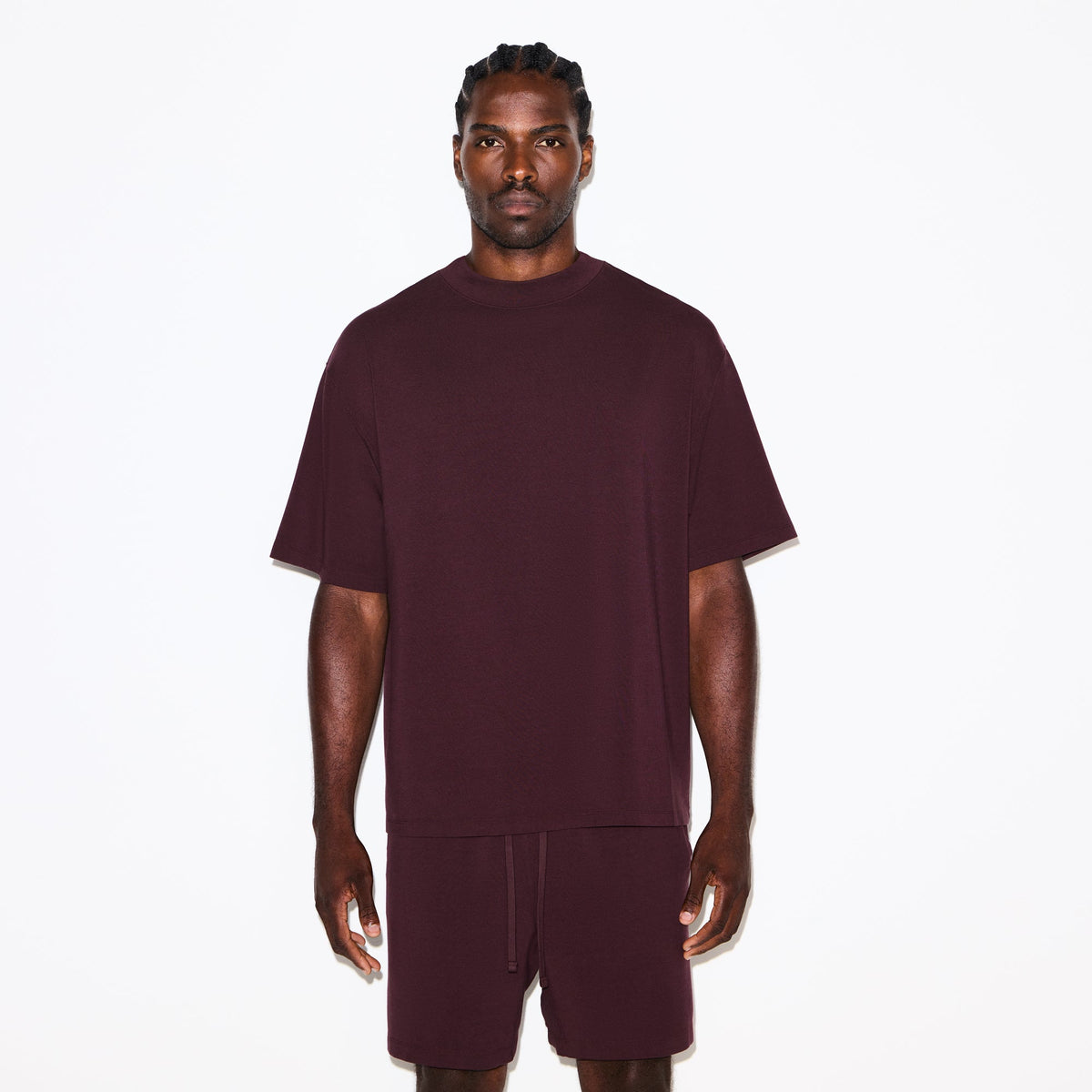 JERSEY LOUNGE MENS BOXY MOCK NECK | CURRANT