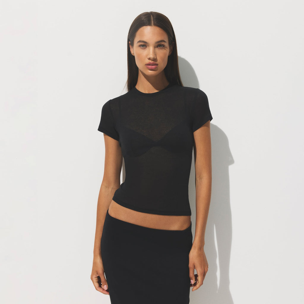 SHEER RIB T-SHIRT | SOOT