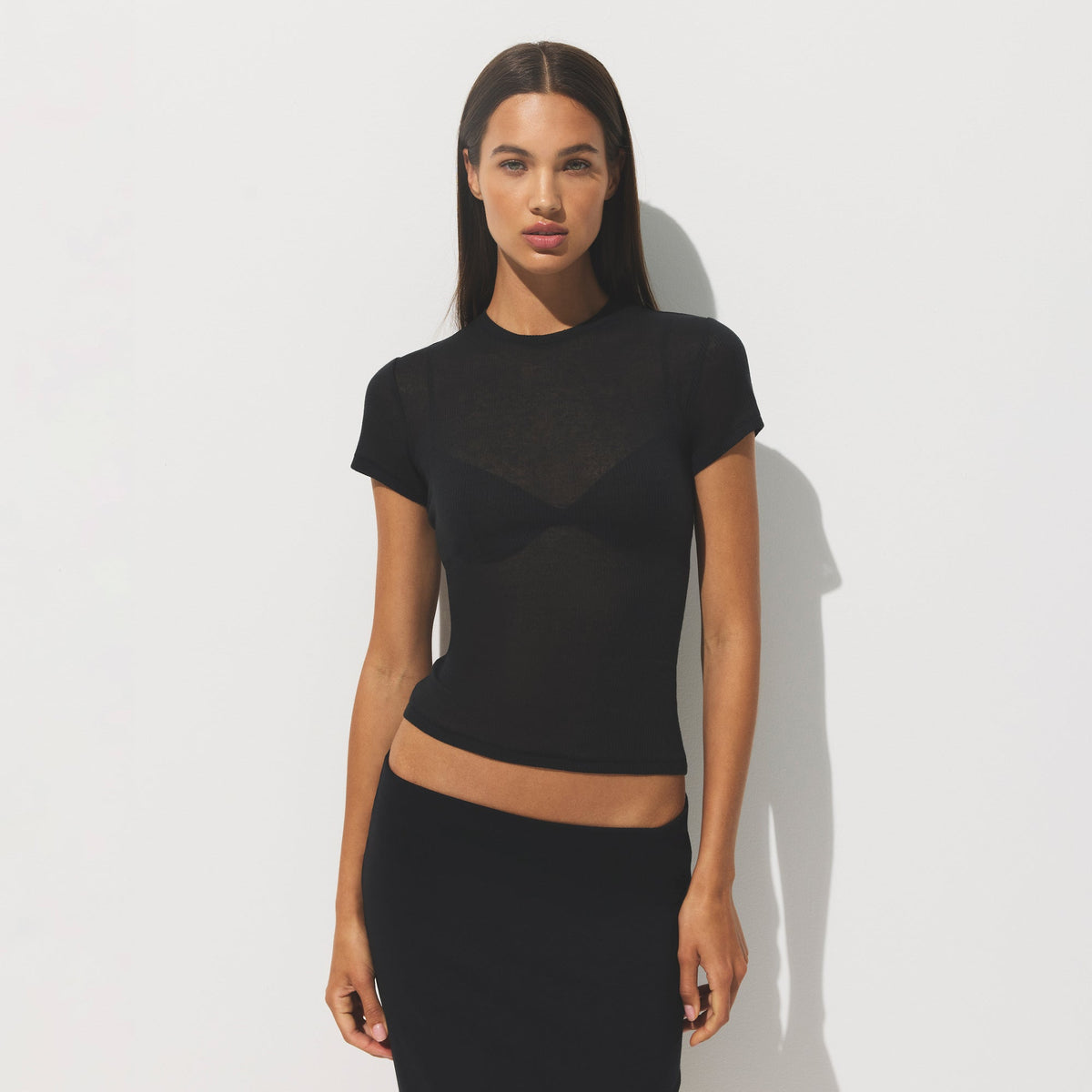 SHEER RIB T-SHIRT | SOOT