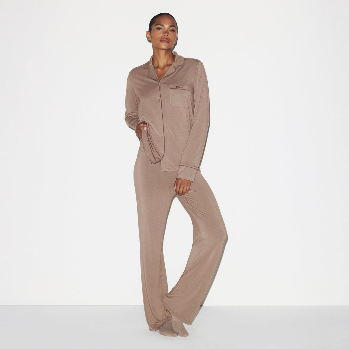 SKIMS SLEEP LONG SLEEVE BUTTON UP SET | FOSSIL