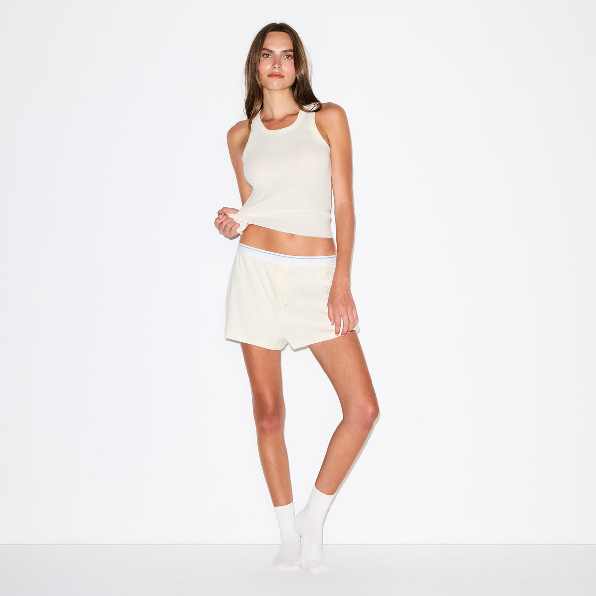 COTTON RIB SCOOP TANK AND SHORT SET | MARBLE