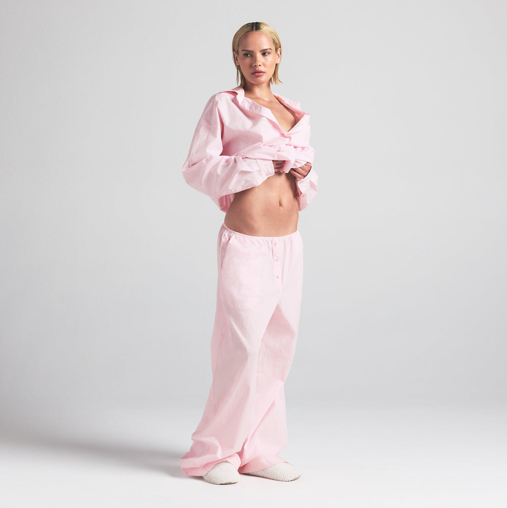 COTTON POPLIN OVERSIZED SLEEP SET | CHERRY BLOSSOM STRIPE