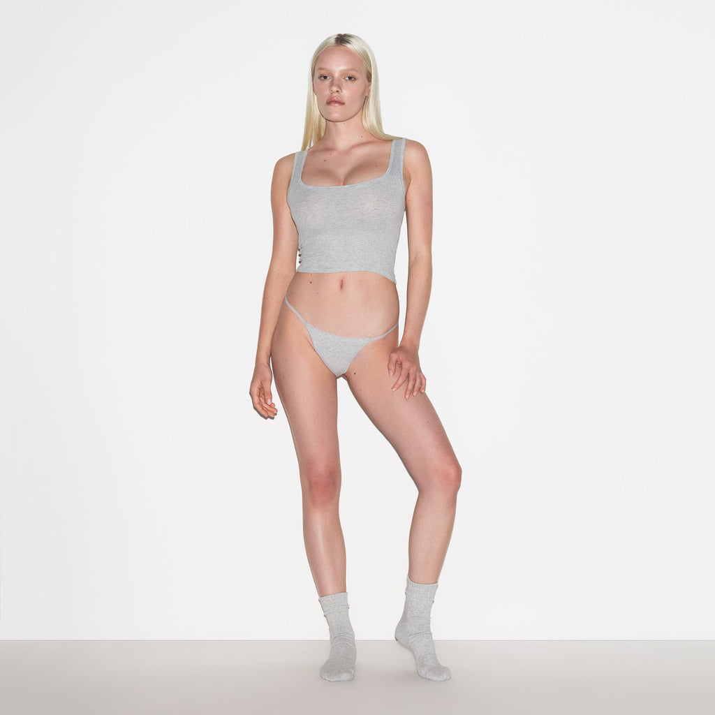 LIGHTWEIGHT COTTON LACE STRING THONG | LIGHT HEATHER GREY