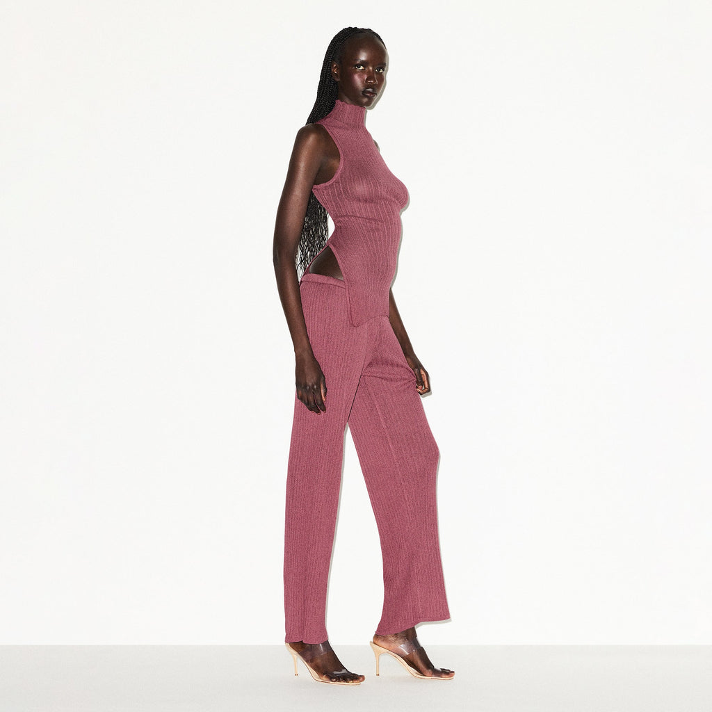 SHEER KNIT MOCK NECK TUNIC | BEET