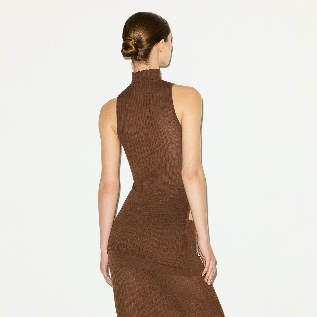 SHEER KNIT MOCK NECK TUNIC | BISON