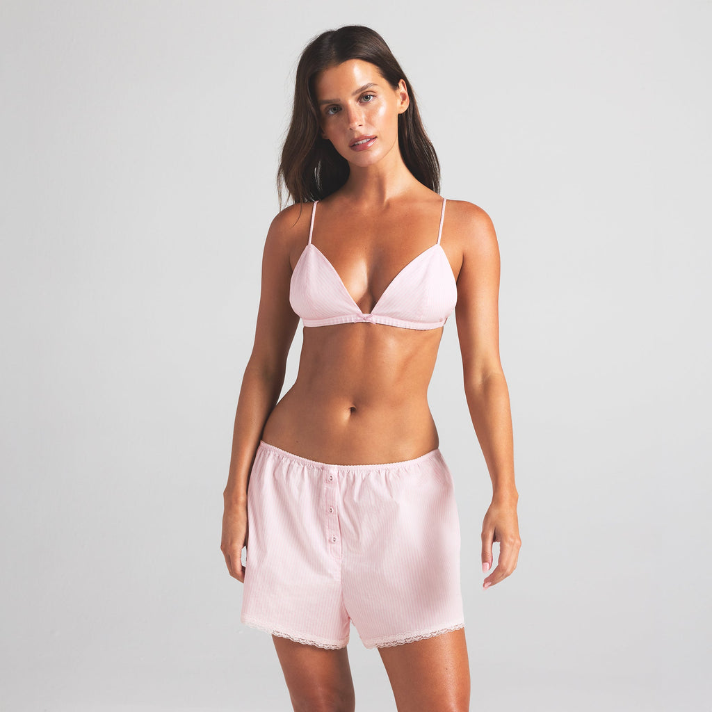 COTTON POPLIN TRIANGLE BRALETTE | CHERRY BLOSSOM STRIPE