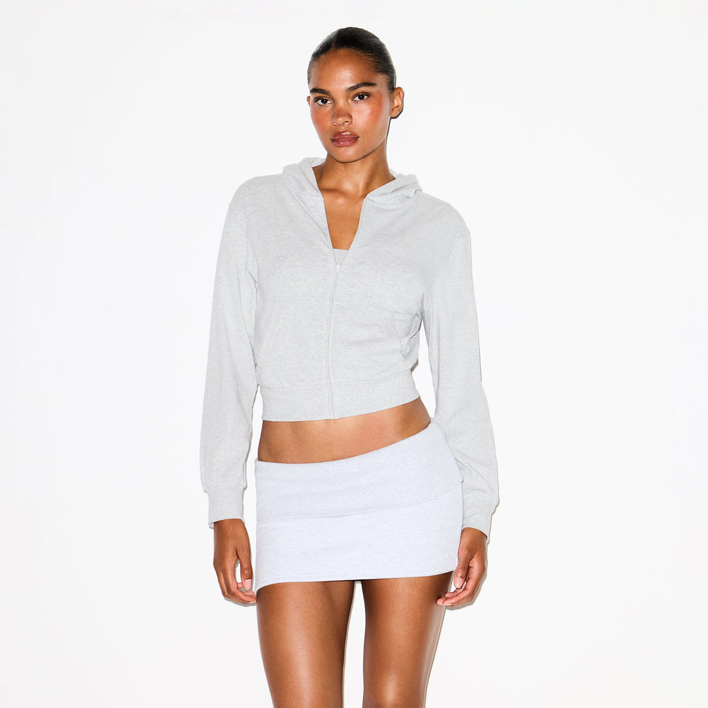 COTTON JERSEY ZIP UP HOODIE | LIGHT HEATHER GREY