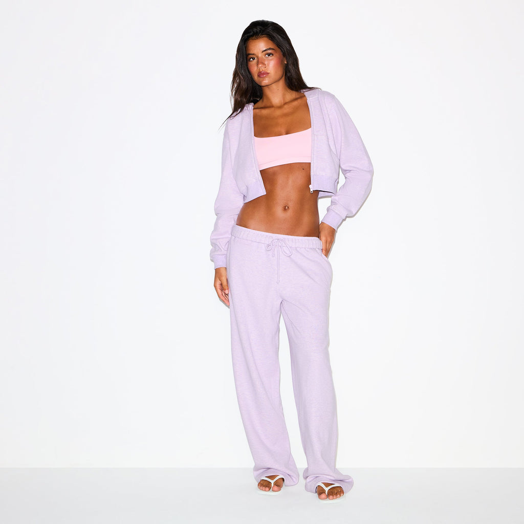 COTTON FLEECE CROPPED ZIP UP HOODIE | PURPLE HEATHER